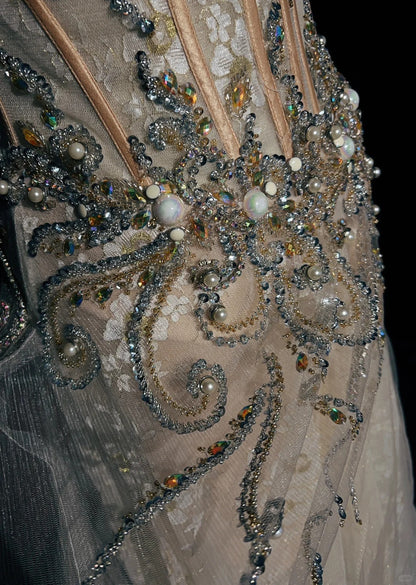 Vintage Prom Dresses 90s A line Spaghetti Strap Champagne Tulle Long Semi Formal Evening Outfits N3651