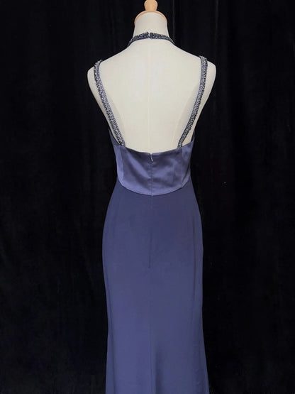 Modest Prom Dresses Inspo Mermaid 90s Halter Neck Navy Blue With Beads For Women Formal Dress N3281