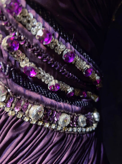 Vintage Prom Dresses Mermaid V Neck Purple Chiffon 80s With Beading Long Formal Evening Outfits N3896