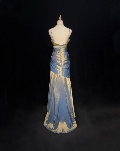 New Prom Dresses Mermaid Spaghetti Strap Floor Length Taffeta Formal Evening Dress N3697