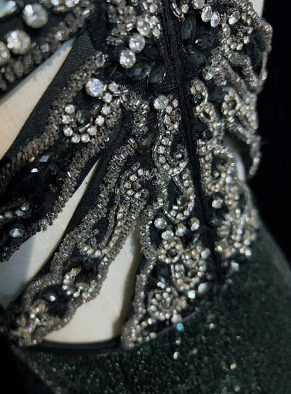 Sparkly Prom Dresses Inspo Mermaid 90s Jewel Neck Dark Green With Split For Women Formal Dress N3271
