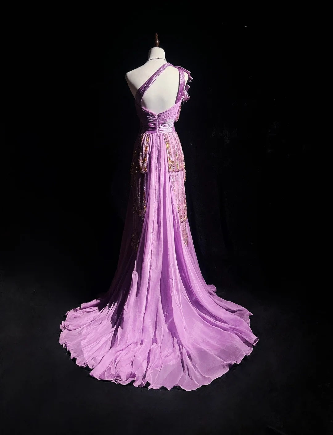 Vintage Prom Dresses Inspo A Line One Shoulder Lilac Chiffon 1990s With Beading Formal Gowns N3324