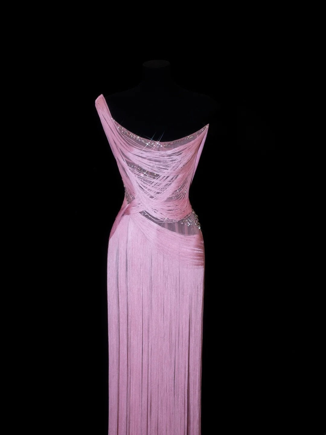Elegant Prom Dresses Sheath One Shoulder Pink With Tassel Sleeveless Formal Evening Outfits N3788