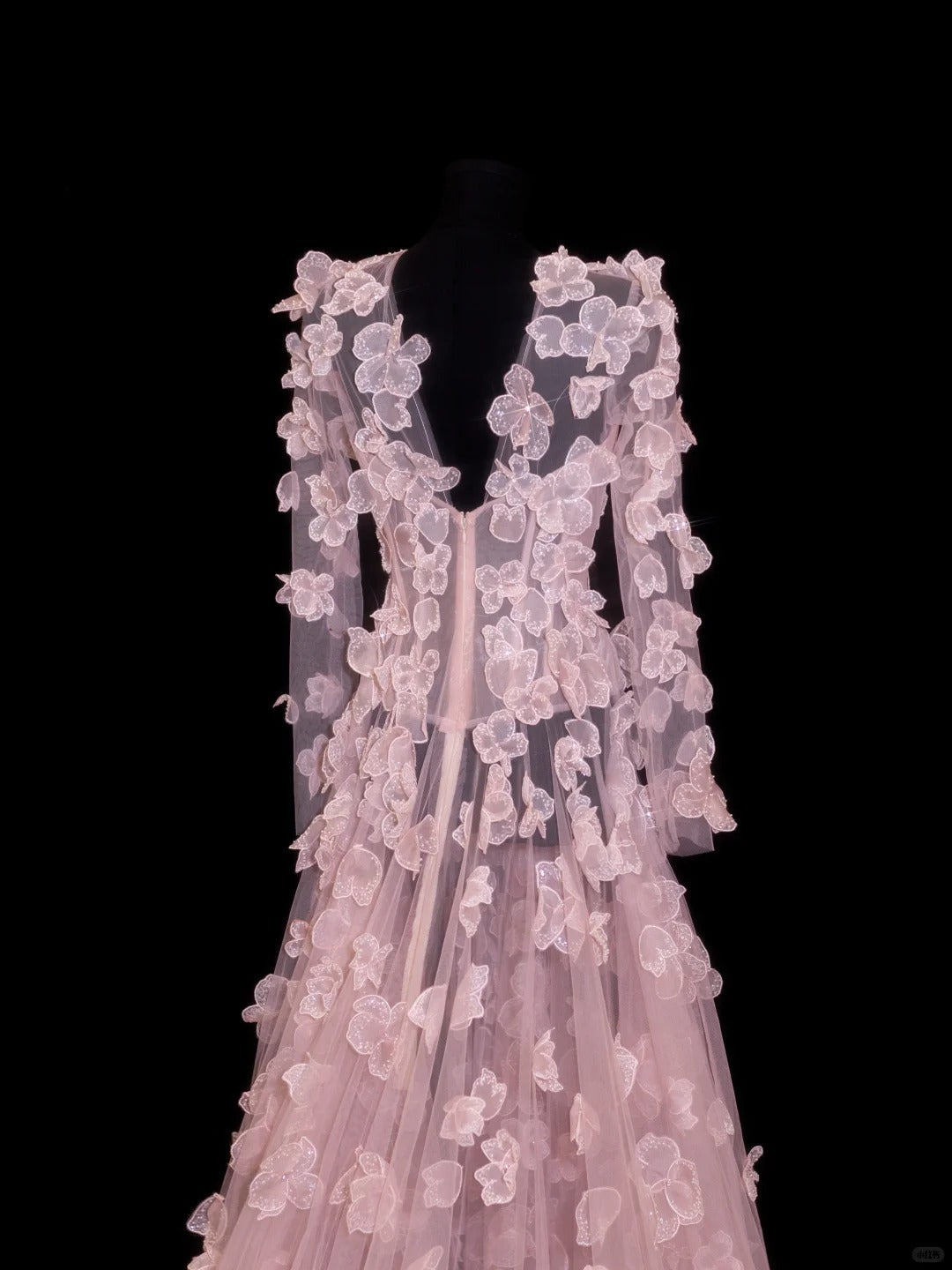 Elegant Prom Dresses A Line Scoop Pink With Long Sleeves Flowers Formal Evening Outfits N3790