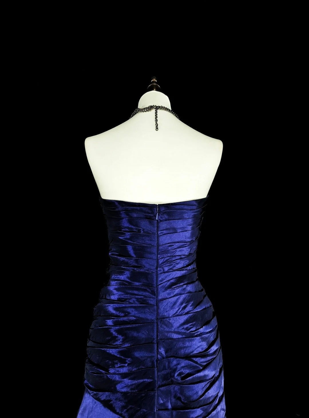 Vintage Mermaid Sweetheart Royal Blue Satin 80s Evening Gowns Formal Birthday Dress Long Prom Dresses N1756