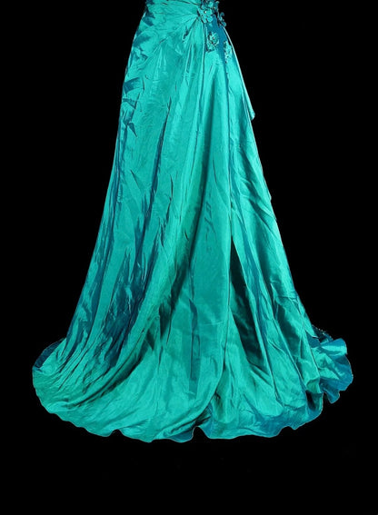 Vintage Mermaid One Shoulder Green 70s With Pleated Beads Long Prom Gown Party Wear Dresses N1838