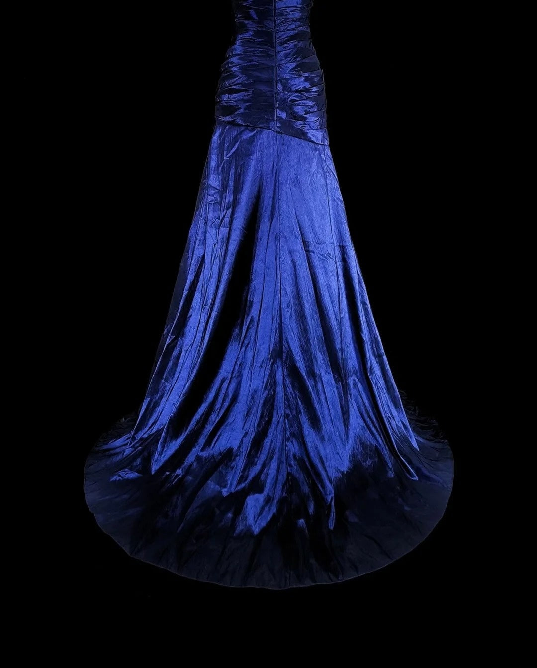 Vintage Mermaid Sweetheart Royal Blue Satin 80s Evening Gowns Formal Birthday Dress Long Prom Dresses N1756
