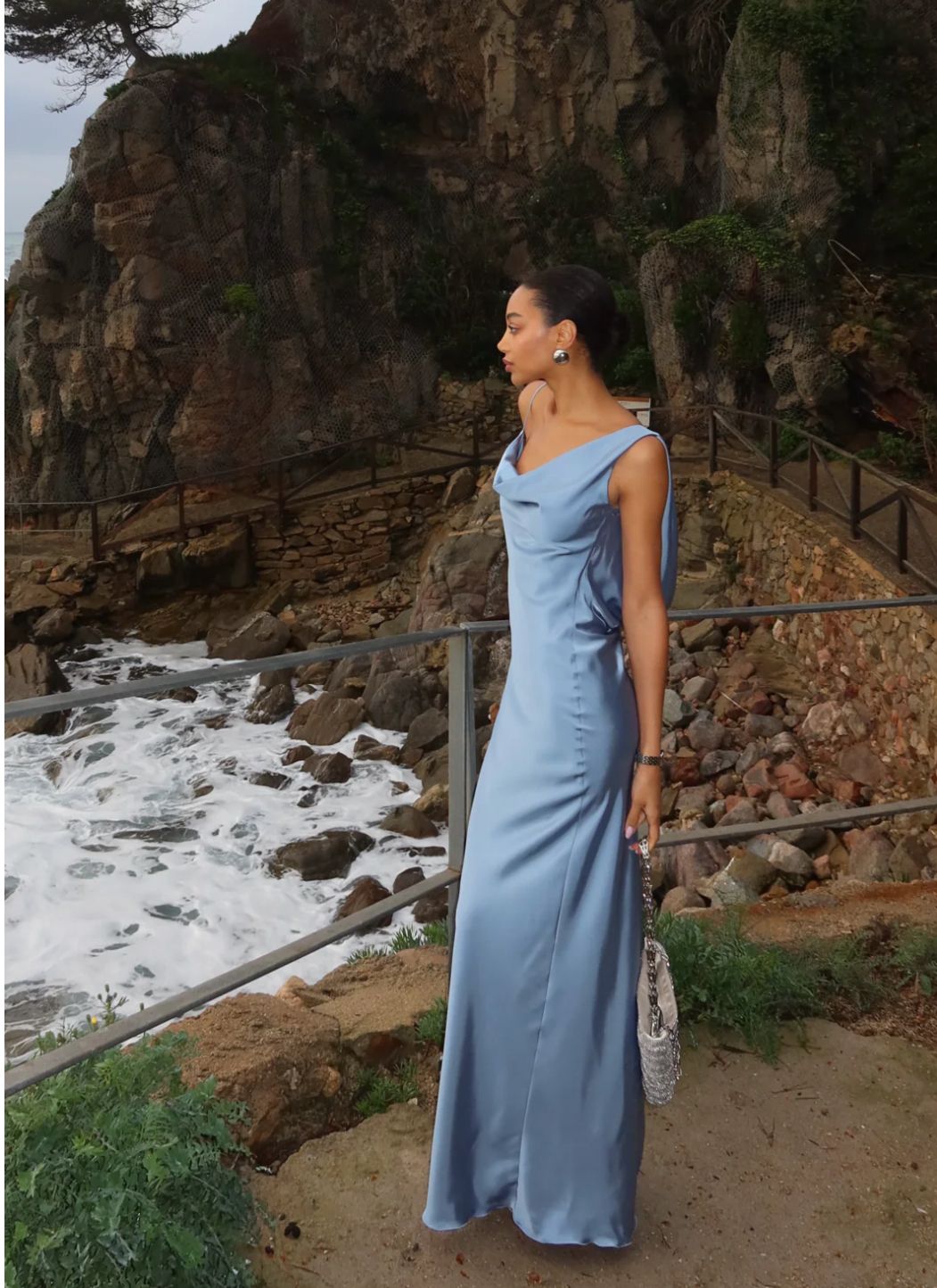 Simple Sheath Blue Backless Satin Long Prom Formal Dresses N2495