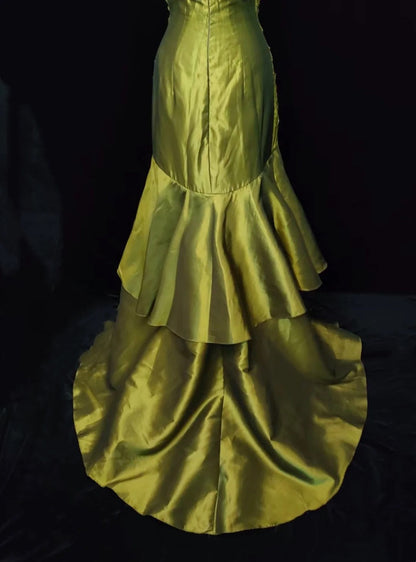 Vintage Classy Prom Dresses Mermaid Spaghetti Strap Olive Green Satin With Lace Beading Evening Long Dress N3294