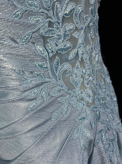 Modest Prom Dresses Mermaid Spaghetti Strap Light Sky Blue With Applique Formal Outfits N3690