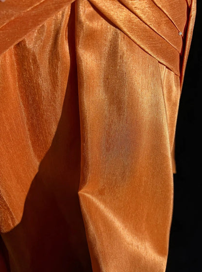 Vintage Prom Aesthetic Dresses A Line Spaghetti Strap Orange Satin With Beading Long Formal Dance Dress N3007