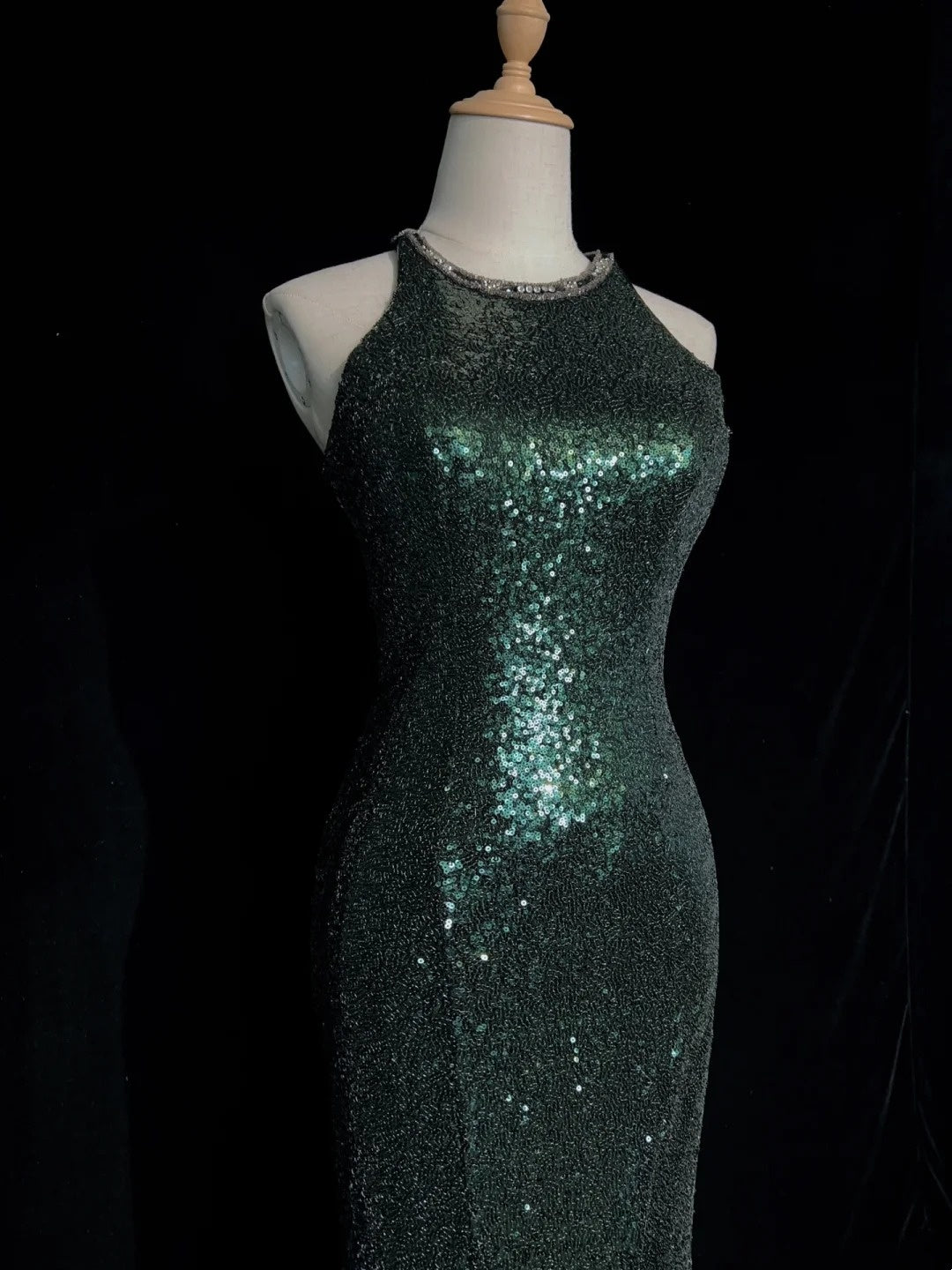Sparkly Prom Dresses Inspo Mermaid 90s Jewel Neck Dark Green With Split For Women Formal Dress N3271