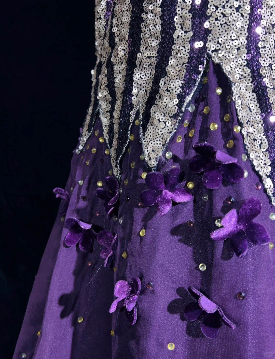Glitter Prom Dresses Mermaid Spaghetti Strap Purple Chiffon With Flowers Long Formal Evening Dress N3893