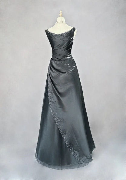 Vintage 90s Prom Dresses Ball Gown V Neck Black With Silver Beading Long Prom Gown N3022