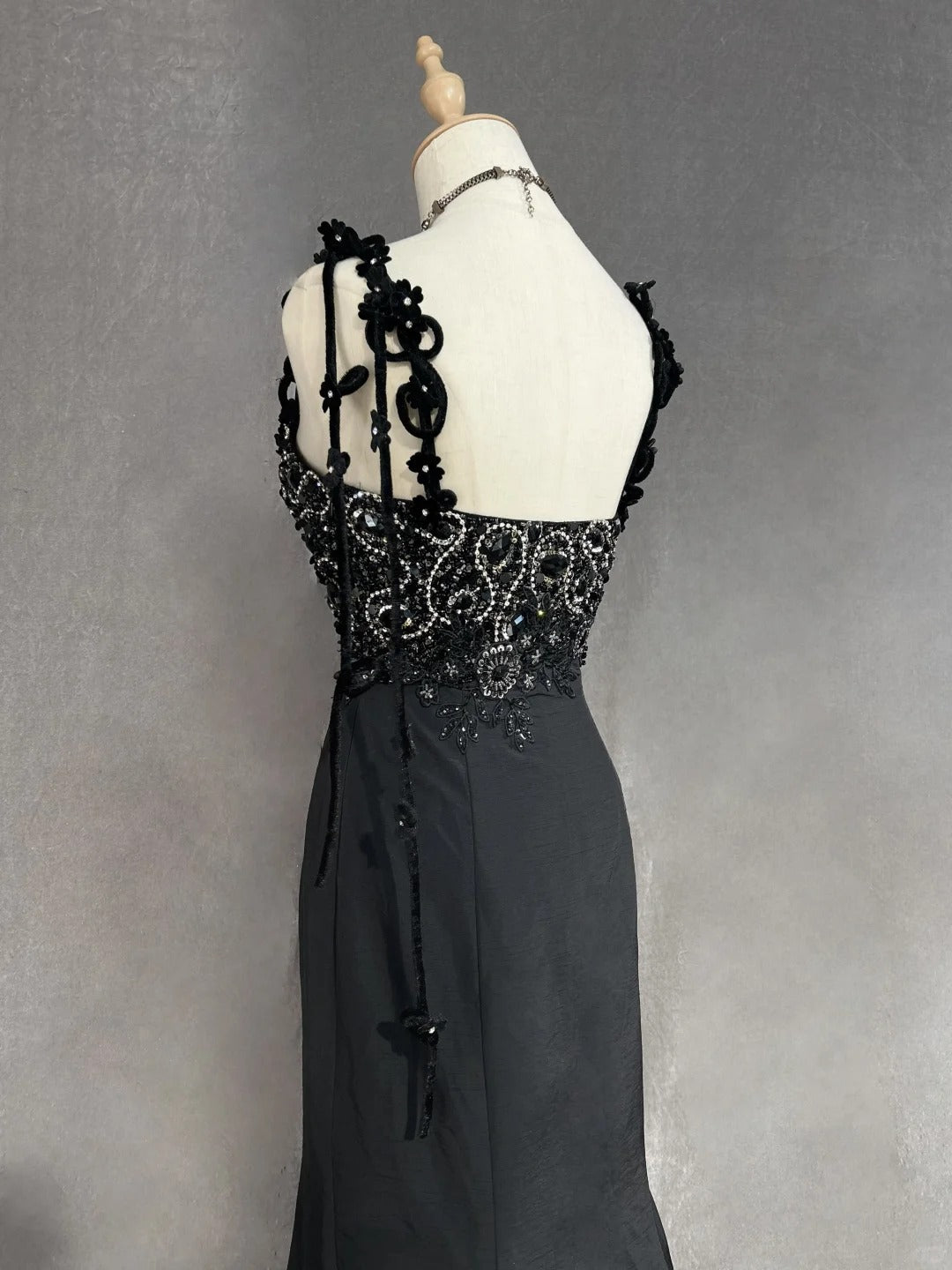 Vintage Prom Dresses Inspo Mermaid Spaghetti Strap Black Long 1990s With Beaded Appliqued Formal Gowns N3378