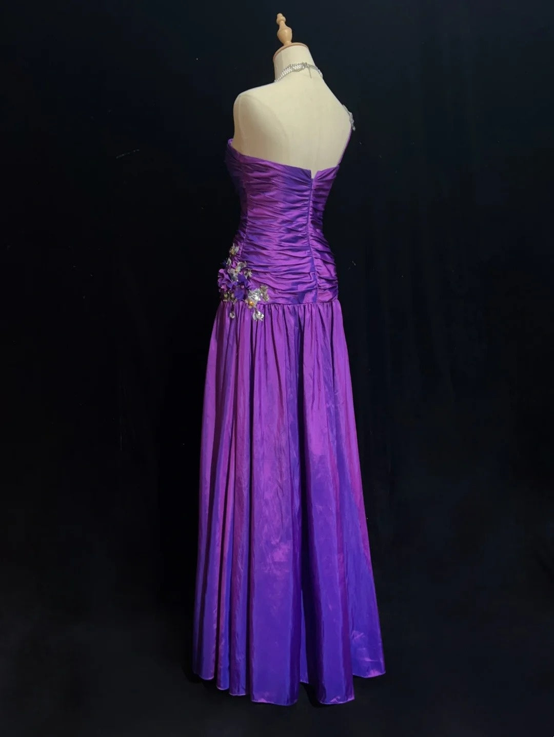 Vintage Prom Dresses Mermaid One Shoulder Grape Taffeta With Appliqued 90s Long Formal Gown N2895
