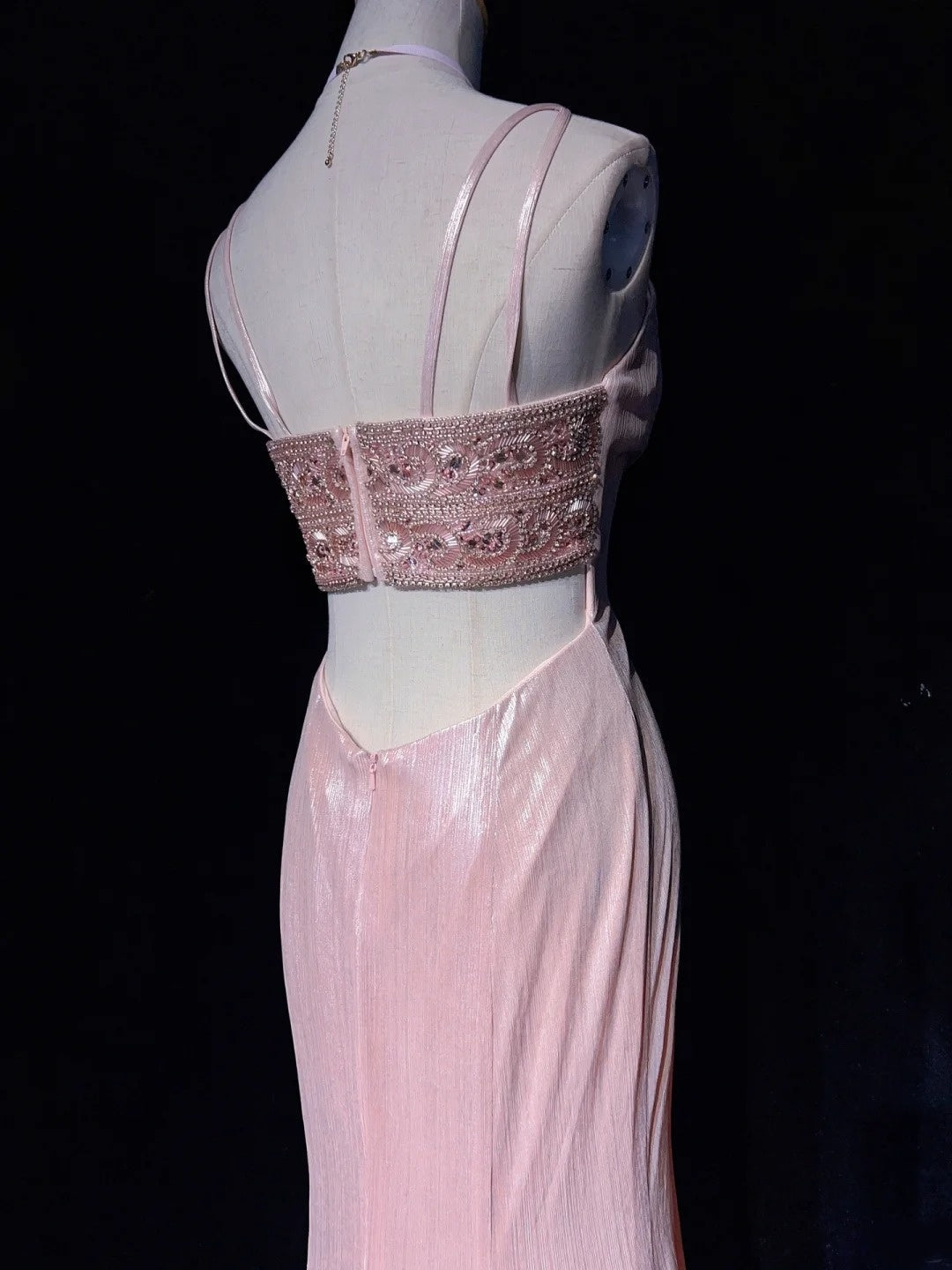 Vintage Prom Dresses Mermaid Spaghetti Strap Pink Satin 80s Long Formal Evening Outfits N3879
