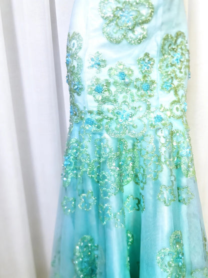 Pretty Prom Dresses Mermaid Strapless Green Lace With Beading Long Formal Dress N3041