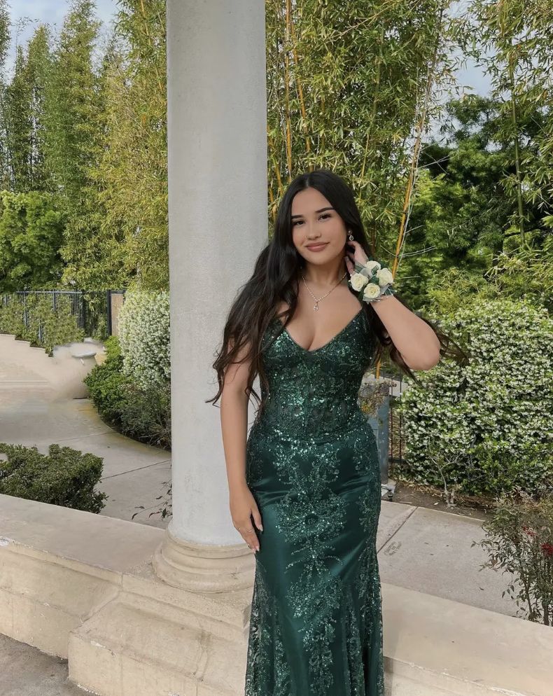 Sexy Prom Dresses Inspiration Mermaid Spaghetti Strap Dark Green Sequin Semi Formal Party Dress For Teens High Schools AB1939