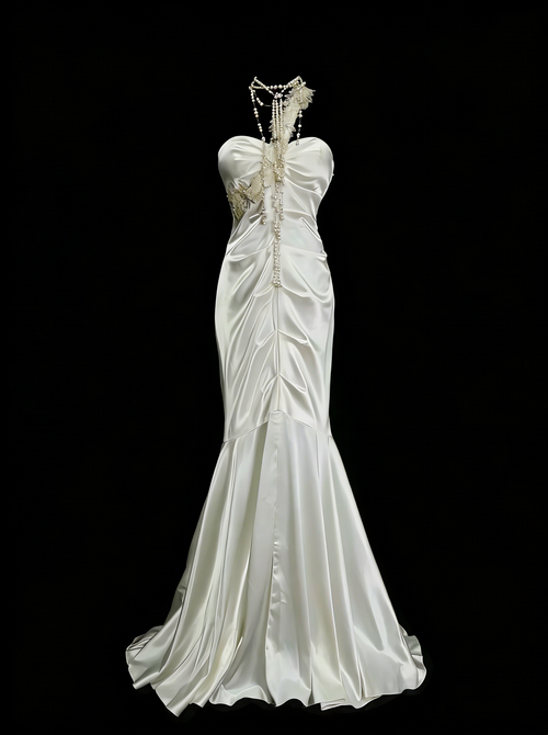 Vintage Mermaid One Shoulder White Backless Summer Formal For Women Girls Teens Prom Dresses N2236