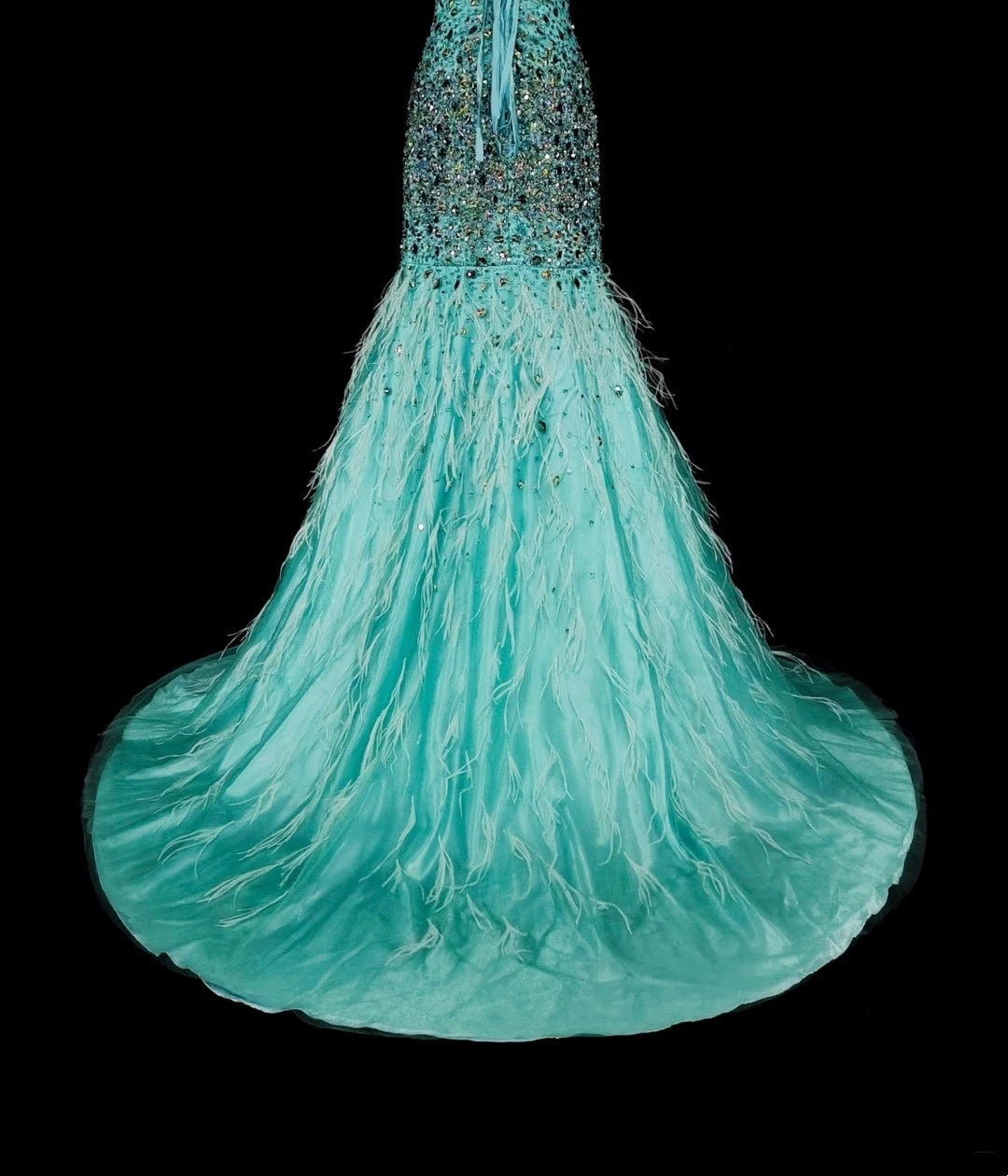 Vintage 1960s Mermaid Sweetheart Blue With Crystals Gems Sleeveless Long Prom Formal Dresses N1592
