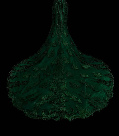 Vintage 1960s Mermaid Sweetheart Dark Green With Crystals Gems Sleeveless Long Prom Formal Dresses N1593