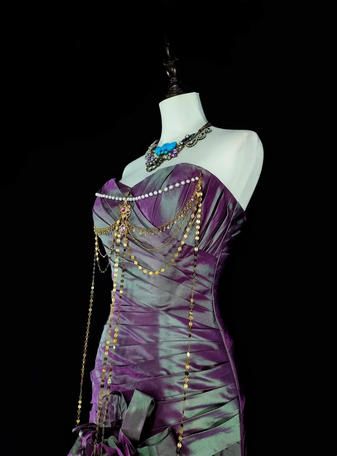 Vintage Mermaid Sweetheart Purple Taffeta 70s With Ruffles Long Prom Gown Party Wear Dresses N1846