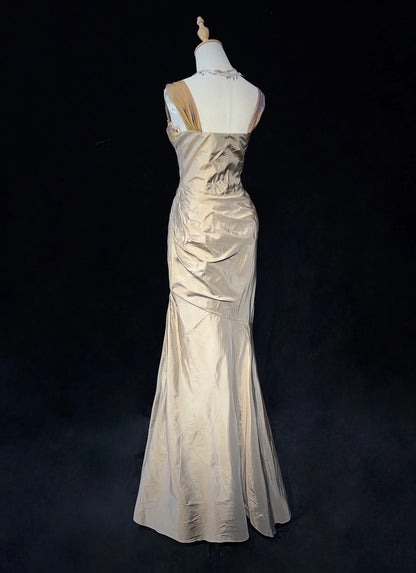 Vintage Prom Dresses Champagne Mermaid Sweetheart Taffeta Long Formal Evening Outfits N3859