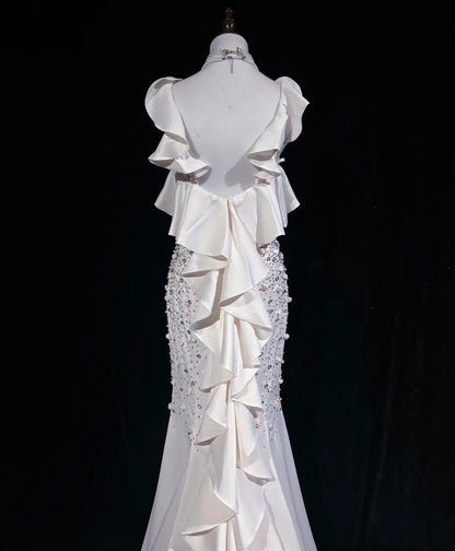 Beautiful Prom Dresses Mermaid Sweetheart White Chiffon With Flowers Long Evening Outfits N3386