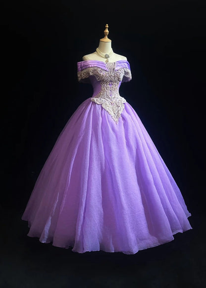 Princess Prom Dresses Ball Gown Off The Shoulder Grape With Pearls Formal Evening Outfits N3885