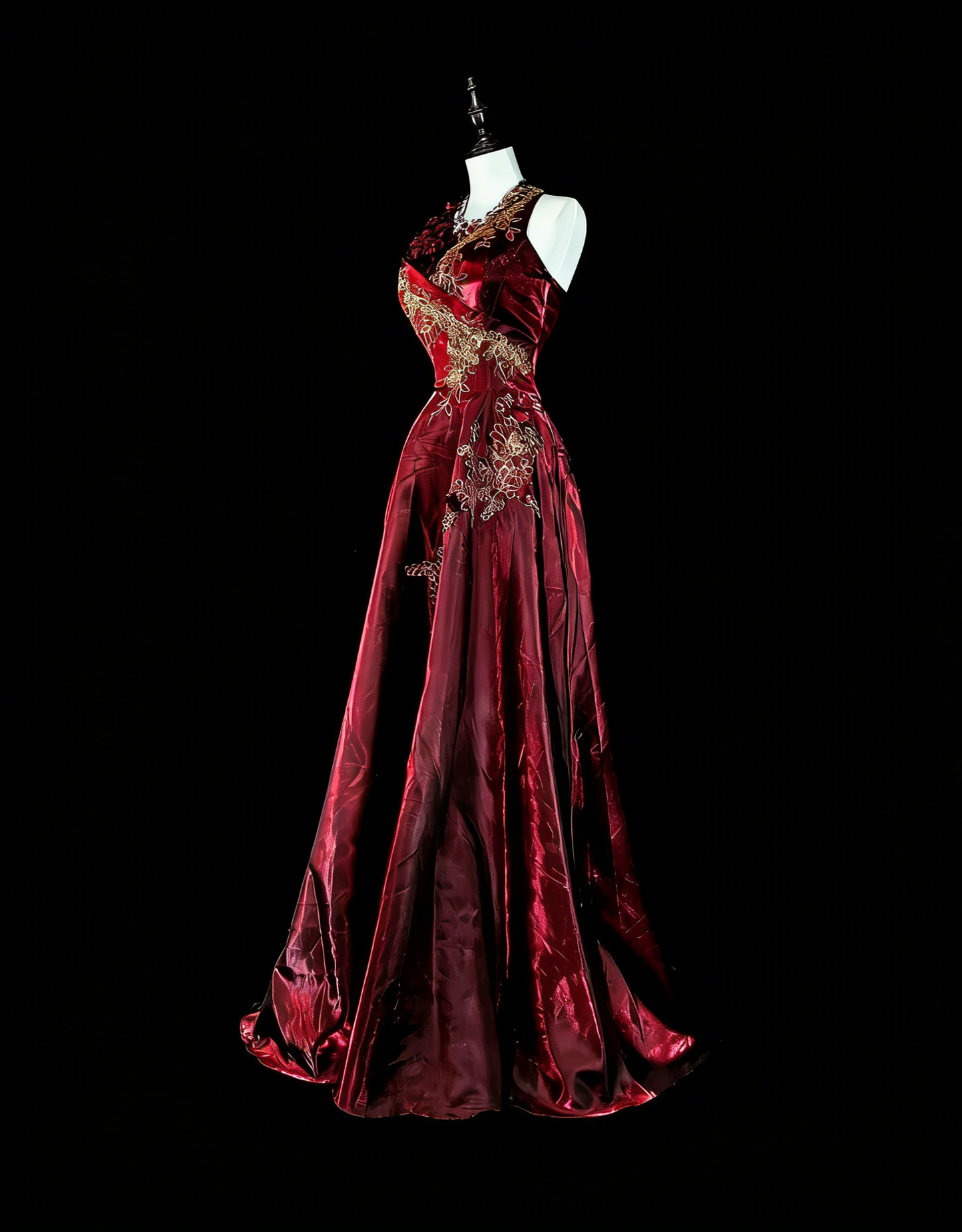 Vintage A line Scoop Burgundy Satin 80s Evening Gowns Formal Birthday Dress Long Prom Dresses N1758