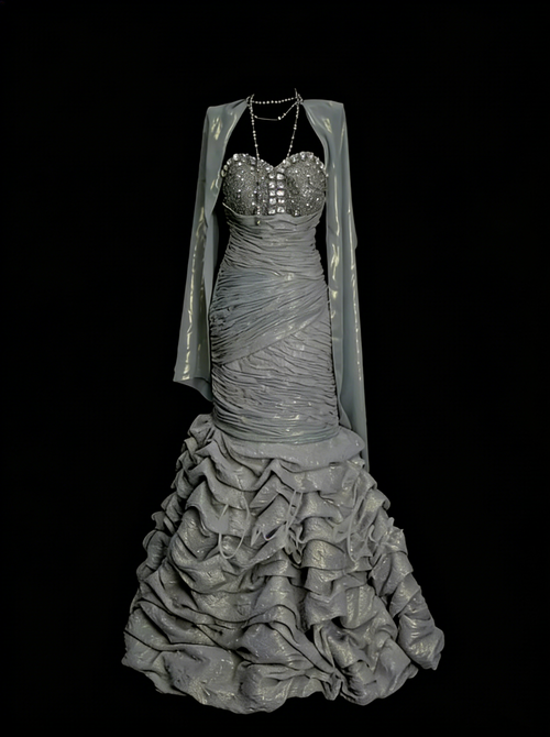 Vintage Mermaid Sweetheart Gray With Beading Summer Formal For Women Girls Teens Prom Dresses N2233