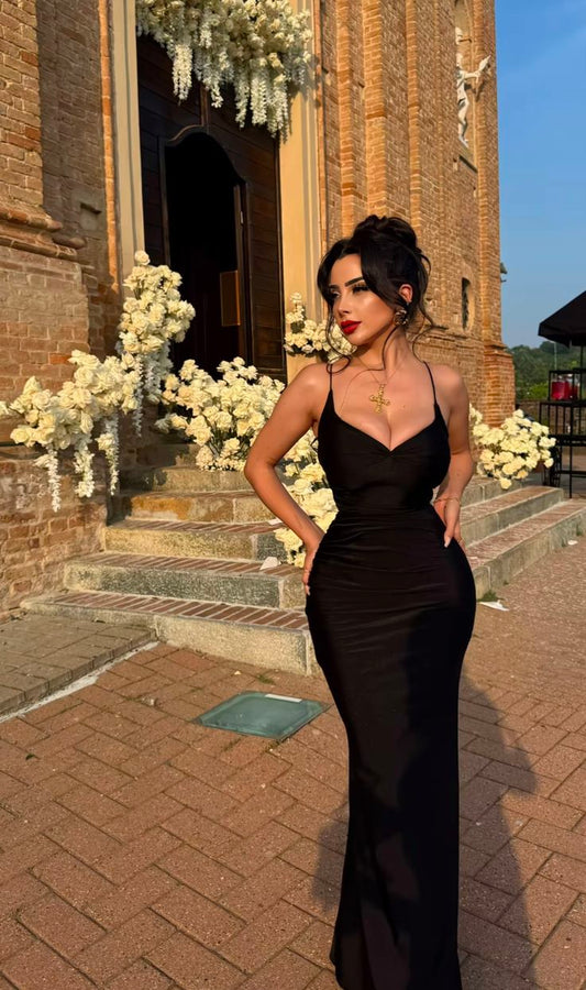 Modest Senior Prom Dresses High Schools Inspiration Mermaid Spaghetti Straps Black Semi Formal Grad Long Evening Gowns For Teens AB2170