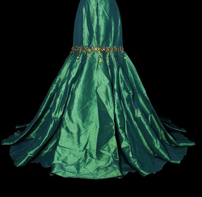 Vintage 1960s Mermaid Sweetheart Dark Green Satin Sleeveless Long Prom Formal Dresses N1596