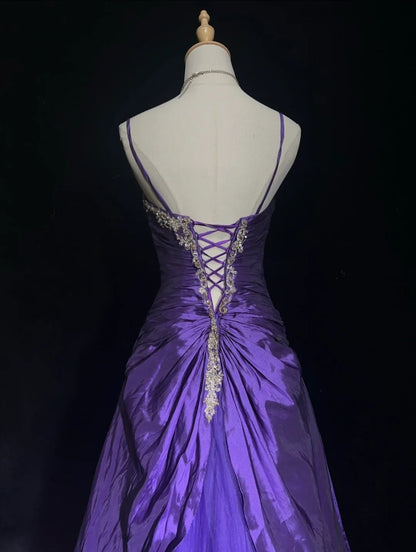 Vintage Prom Dresses 1960s Ball Gown Spaghetti Strap Purple With Beaded Cape Long Prom Gown N3120