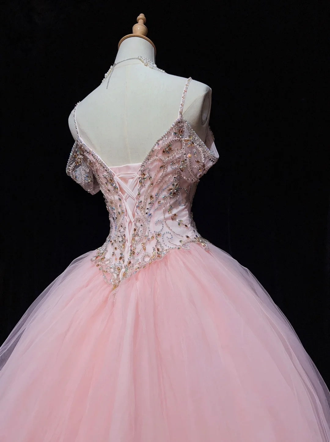 Princess Prom Dresses Inspo Ball Gown Pink Tulle Long With Beading Formal Gowns N3392
