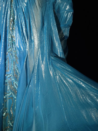 Vintage Prom Dresses Inspo Mermaid Straps Blue Sequined Long 1990s With Flower Formal Gowns N3355