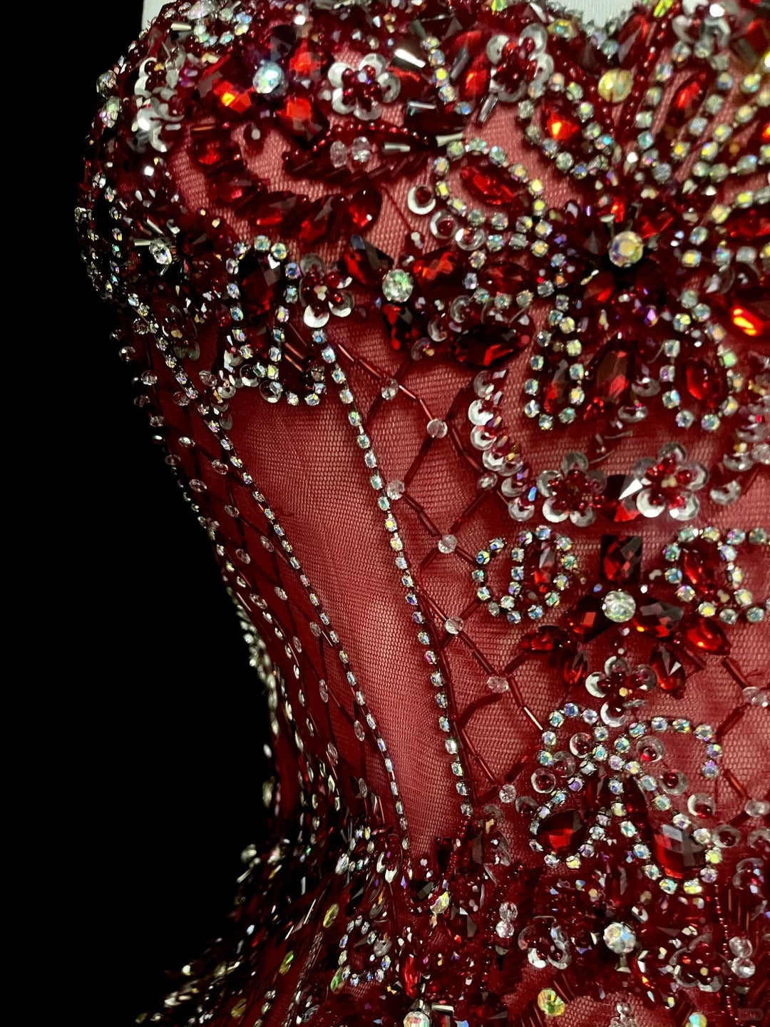 Vintage 1960s Mermaid Halter Burgundy Sleeveless Tulle Long Prom Formal Dresses N1582