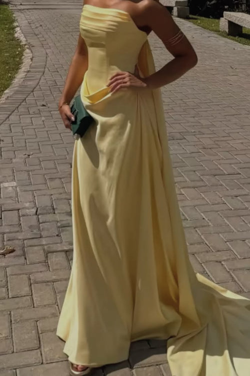 Elegant Mermaid Strapless Yellow Sleeveless Chiffon Formal For Women Girls Teens Prom Dresses N2275