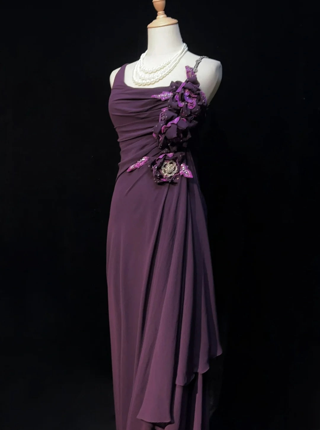 Elegant Prom Dresses A line Purple Chiffon Ruffled Floor Length Formal Evening Outfits N3488