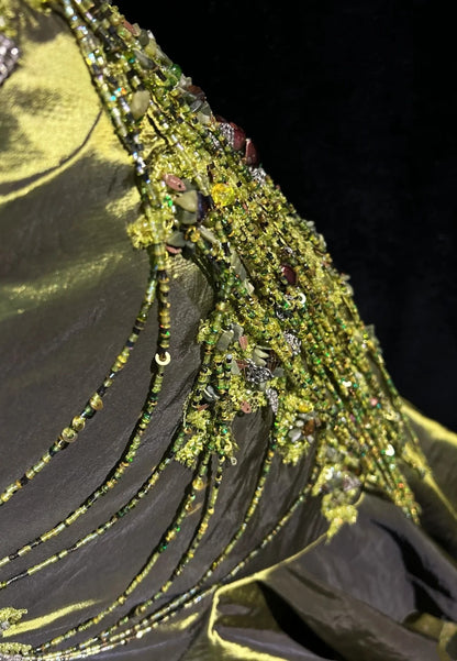 Vintage Mermaid 2000s Spaghetti Strap Olive Green Satin Formal Dress Long Prom Dresses N2575