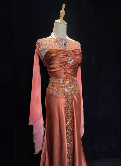 Elegant Prom Dresses Mermaid Strapless Chiffon Ruffled Beaded Jacket Floor Length Formal Evening Outfits N3489