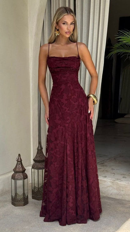 Spaghetti Strap Sheath Wedding Guest Dresses, Lace Rust Red Prom Formal Dresses AB1845