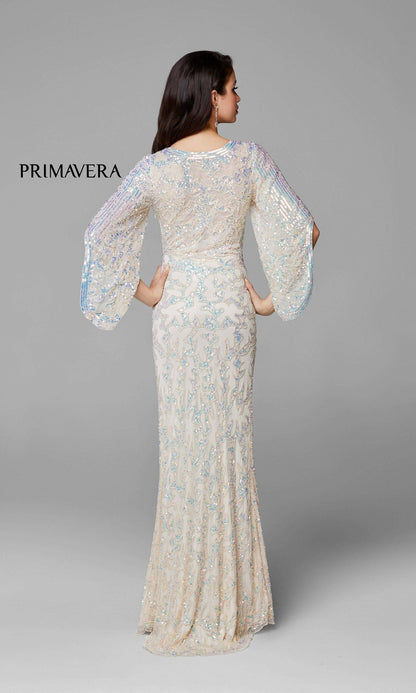 Sheer-Back Beaded Formal Dress with Sleeves 9713