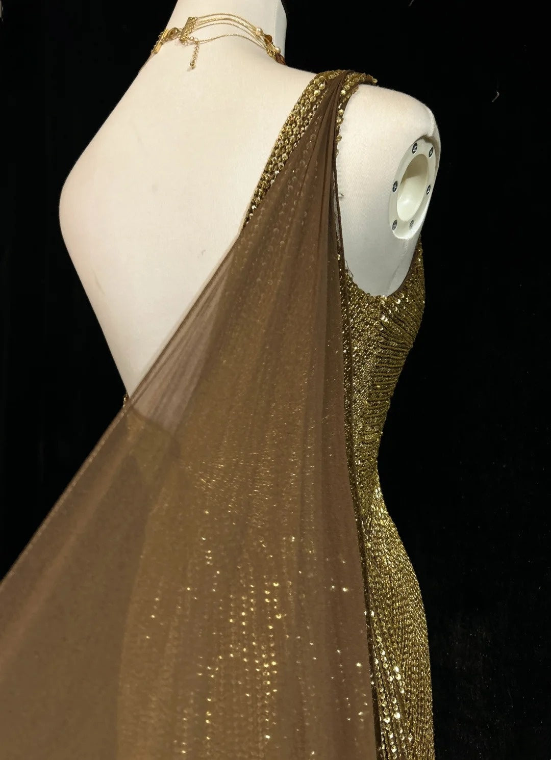 Vintage Mermaid 2000s One Shoulder Gold Sequin Formal Dress Long Sparkly Prom Dresses N2574