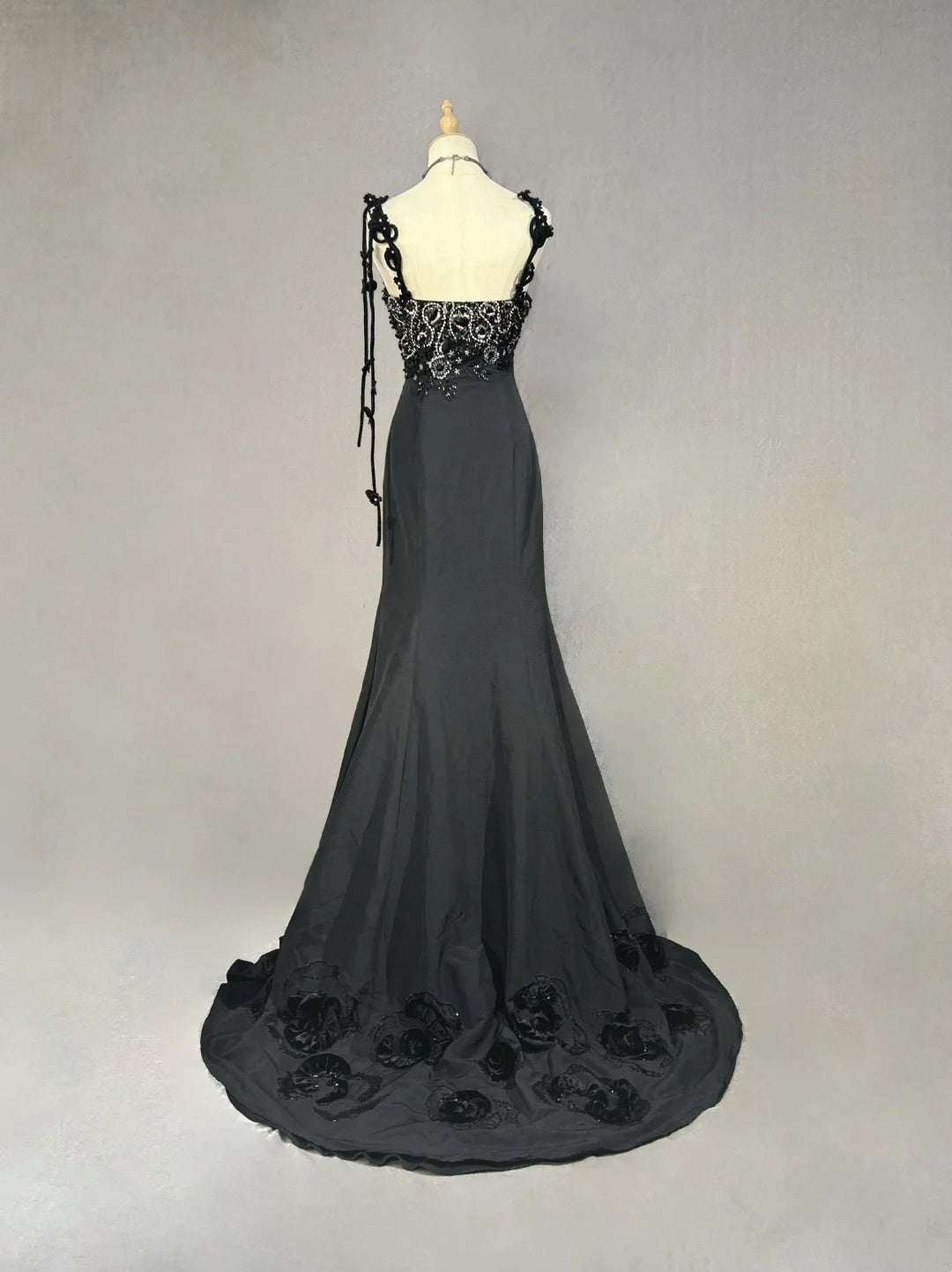 Vintage Prom Dresses Inspo Mermaid Spaghetti Strap Black Long 1990s With Beaded Appliqued Formal Gowns N3378
