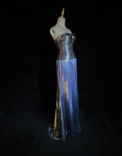Vintage Prom Aesthetic Dresses A line Navy Blue With Beading Long Formal Dress N3025