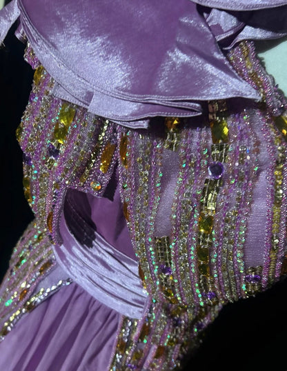 Vintage Prom Dresses Inspo A Line One Shoulder Lilac Chiffon 1990s With Beading Formal Gowns N3324