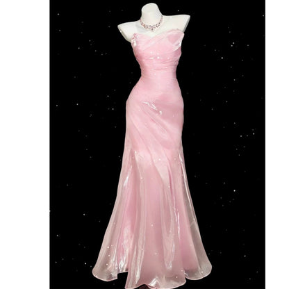 Light Blue Strapless Pleated Prom Dresses Evening Formal Gown Semi Formal Grad Long Prom Dress For Teens AB1993