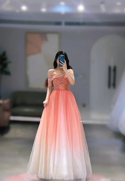 Classy Prom Dresses Inspiration A line Off The Shoulder Coral Pink Tulle Semi Formal Dance Grad Prom Dresses For Teens High Schools AB1945
